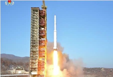 A North Korean long-range rocket is launched, in this still image taken from KRT video footage, released by Yonhap on February 7, 2016. REUTERS/Yonhap