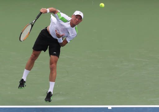 Nikolay Davydenko of Russia serves to Alexandr Dolgopolov of the Ukraine during day three of the Western & Southern Open at Lindner Family Tennis Center in Mason, Ohio. Davydenko, a former top five threat, schooled Dolgopolov 6-1, 6-1 on Monday to get off to a rollicking start at the ATP-WTA Cincinnati Masters