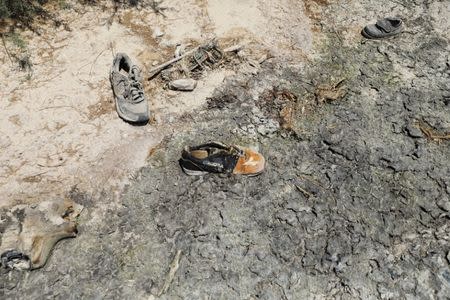 A mix of garbage and sewage is seen on the ground of the estuary of the Kidron Valley close to where it leads into the Dead Sea in the West Bank August 2, 2017. Picture taken August 2, 2017. REUTERS/Ammar Awad