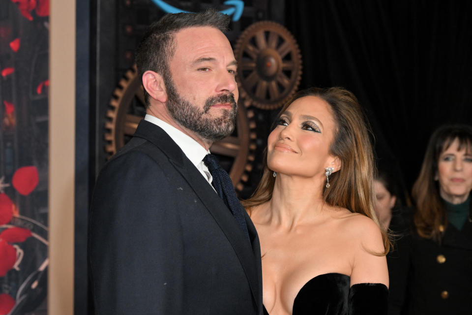 US actress Jennifer Lopez (R) and US actor Ben Affleck attend Amazon's 