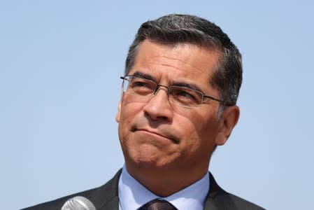 FILE PHOTO: California Attorney General Xavier Becerra speaks about President Trump's proposal to weaken national greenhouse gas emission and fuel efficiency regulations, at a media conference in Los Angeles