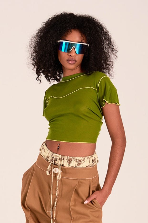 <p>Eliza Faulkner GiGi Baby Tee Olive Green, $107, <a href="https://eliza-faulkner.myshopify.com/collections/spring-summer-23/products/gigi-baby-tee-olive-green" rel="nofollow noopener" target="_blank" data-ylk="slk:available here;elm:context_link;itc:0;sec:content-canvas" class="link ">available here</a> (sizes XS-XXL)</p>