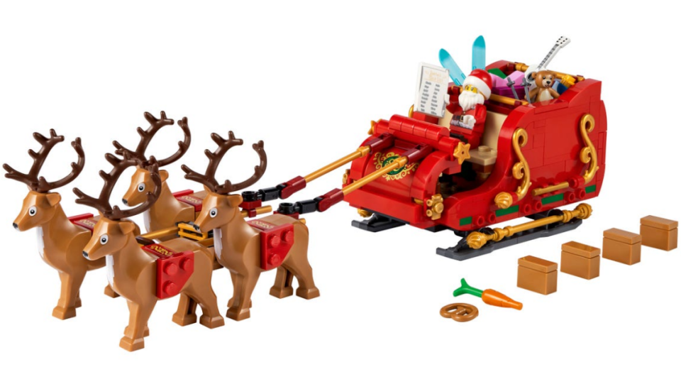 santa reindeer lego on white background