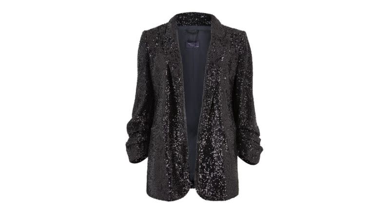 Relaxed Sequin Ruched Sleeve Blazer