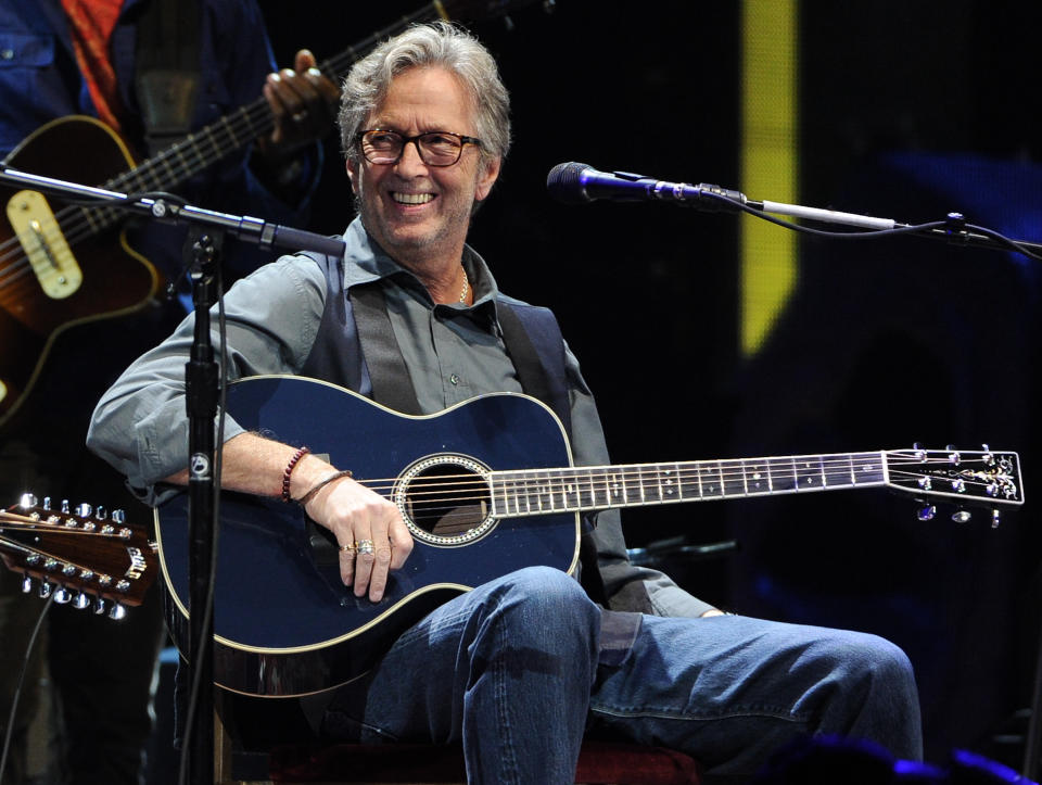 Musician Eric Clapton performs at Eric Clapton's Crossroads Guitar Festival 2013 at Madison Square Garden on Friday April 12, 2013 in New York. (Photo by Evan Agostini/Invision for Hard Rock International/AP Images)