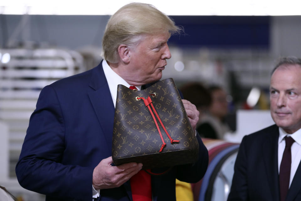 President Donald Trump tours the Louis Vuitton Workshop Rochambeau in Alvarado, Texas, Thursday, Oct. 17, 2019. (AP Photo/Andrew Harnik)