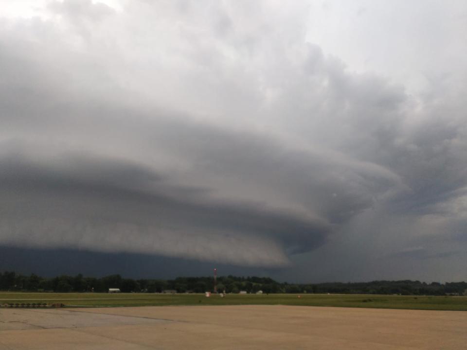The storm created some unique cloud formations as it passed over the Ohio University airport near Albany in Athens County. Photo submitted by Lee Bolen.