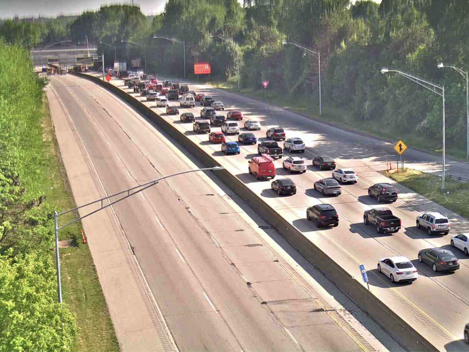 Traffic on southbound state Route 8 expressway is backed up while northbound traffic is stopped as of 5:20 p.m. Tuesday