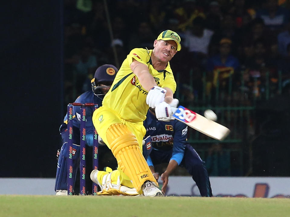 David Warner, pictured here in action for Australia in the fourth ODI against Sri Lanka.