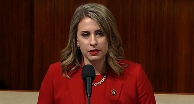 Rep. Katie Hill gives her farewell address on the House floor. (Screengrab via CSPAN)