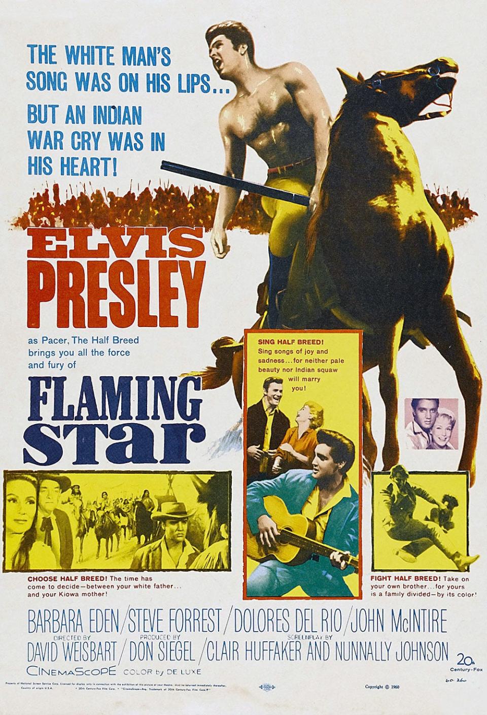 Come for Elvis' bare chest, stay for the racial themes: a 1960 poster for "Flaming Star."