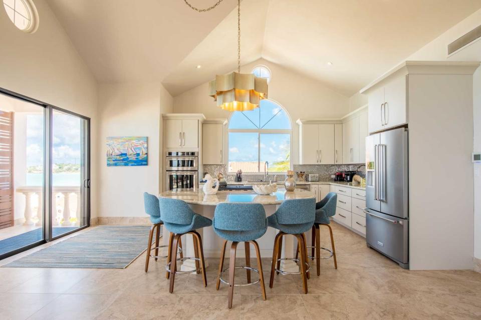 A kitchen space in a villa at Frangipani Beach Resort in Anguilla