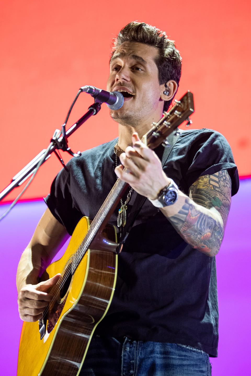 John Mayer performs at Bridgestone Arena in Nashville, Tenn., Thursday, Aug. 8, 2019.