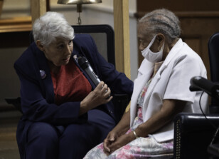 Montague (left) with Ken Hechler, who was a World War II army combat historian.