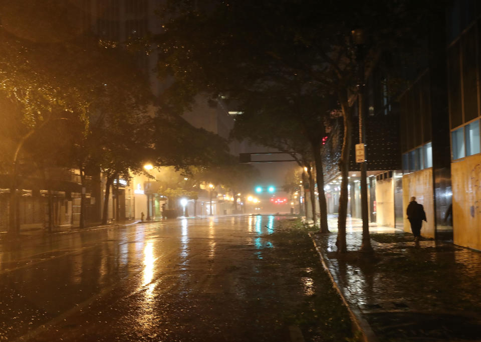 <p><strong>Miami</strong><br>Wind and rain from Hurricane Irma blows through the streets on Sept. 10, 2017 in Miami, Florida. Hurricane Irma made landfall in the Florida Keys as a Category 4 storm on Sunday, lashing the state with 130 mph winds. (Photo: Joe Raedle/Getty Images) </p>