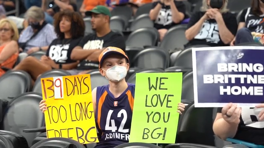 A rally for Brittney Griner is held at the Footprint Center in Phoenix in July 2022 as the WNBA All-Star sat in a Russian prison.