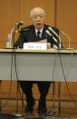 RIKEN research institute President Ryoji Noyori speaks during a press conference in Tokyo, Tuesday, April 1, 2014. Scientists at the RIKEN, a Japanese government-funded laboratory, said Tuesday it found that data in a widely heralded stem-cell research paper was falsified, holding the lead researcher responsible for the fabrication. The research results from the Riken Center for Development Biology in Kobe, western Japan, were seen as a possible groundbreaking method for growing tissue to treat illnesses such as diabetes and Parkinson's disease using a simple lab procedure. (AP Photo/Eugene Hoshiko)