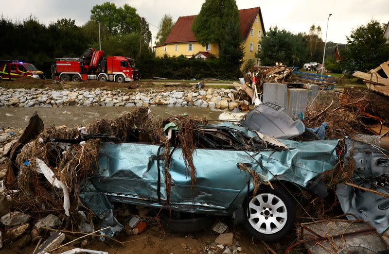 Aftermath of flooding by Biała Ladecka river in Ladek Zdroj