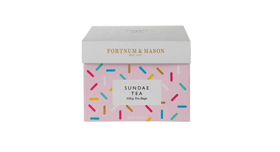 <p><em><a rel="nofollow noopener" href="https://www.fortnumandmason.com/products/sundae-tea-15-silky-tea-bags" target="_blank" data-ylk="slk:Fortnum and Mason;elm:context_link;itc:0;sec:content-canvas" class="link ">Fortnum and Mason</a>, £6.95 </em> </p>