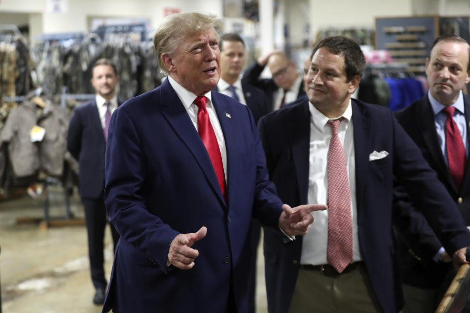 Former President Donald Trump visits the Palmetto State Armory in Summerville, S.C., Monday, Sept. 25, 2023. (AP Photo/Artie Walker Jr.)