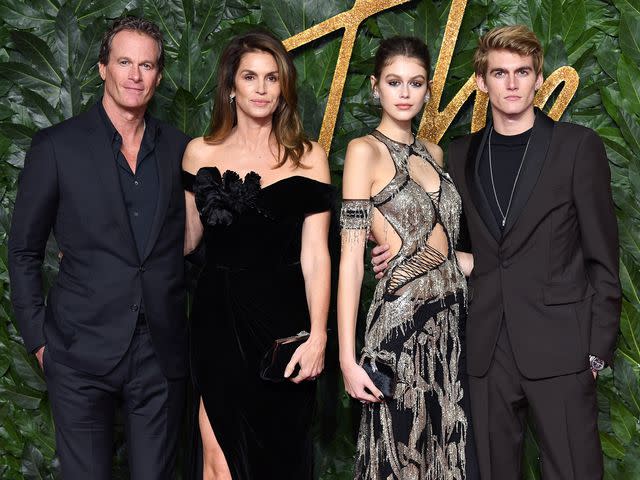 <p>Karwai Tang/WireImage</p> Rande Gerber, Cindy Crawford, Kaia Gerber and Presley Gerber arrive at The Fashion Awards 2018