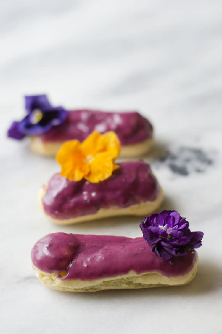 <strong>Get the <a href="http://www.siftandwhisk.com/blog/2013/6/3/blueberry-violet-clairs" target="_blank">Blueberry Violet Eclairs recipe</a> from Sift & Whisk</strong>