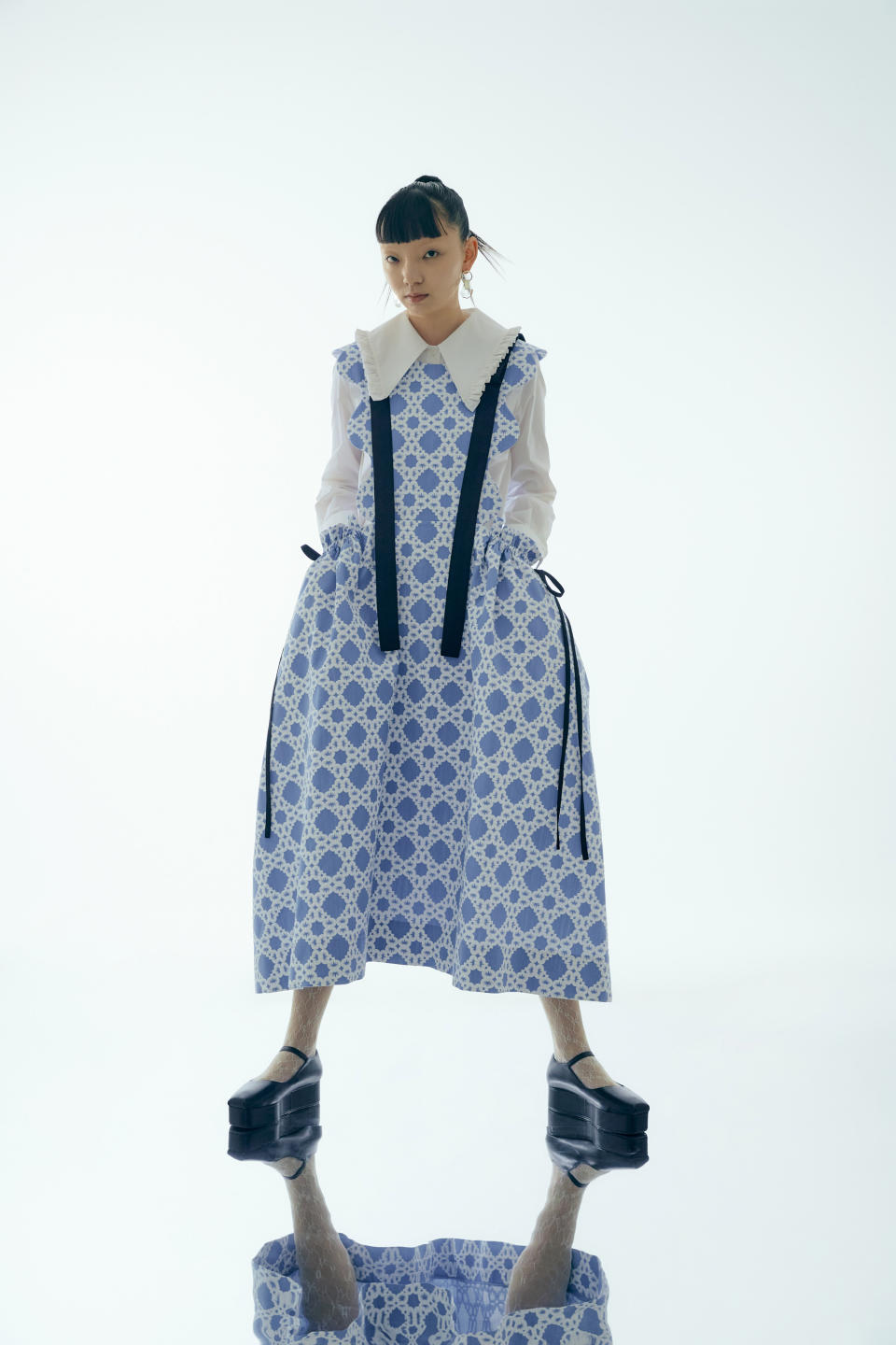 Minju Kim Moon Jar Dress, Blue Seoul, 2021 Cotton, wool mix * © Minju Kim, Photo Sangmi An, Model Leehyun Kim. * Courtesy Museum of Fine Arts, Boston