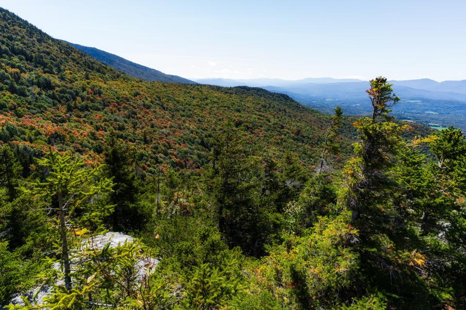 Early fall color can be seen from the summit of Stowe Pinnacle on Sept. 19, 2021.