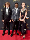 <p>La robe Red Valentino de Millie Bobby Brown est vraiment mignonne mais il faut reconnaitre que les garçons ont fait fort eux aussi ! Caleb McLaughlin portait un costard personnalisé orné de motifs plutôt dingues et le costume de Gaten Matarazzo ne manquait pas d'originalité non plus. <i>(Photo : Getty Images)</i></p>