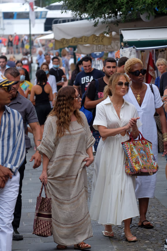 Jennifer Lopez strolls in Portofino, Italy with friends on July 31, 2021. - Credit: Oliver Palombi / MEGA