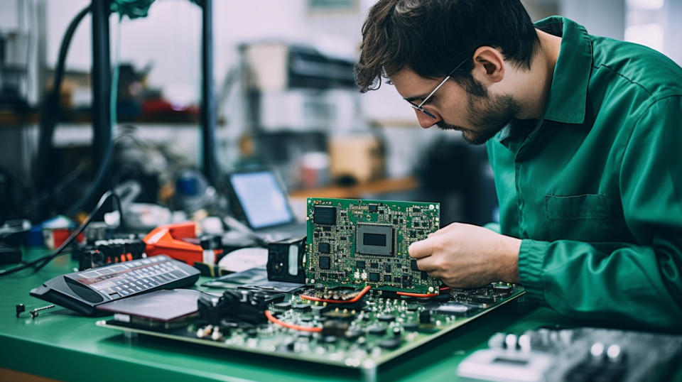 A consumer electronics manufacturer inspecting a newly manufactured device.