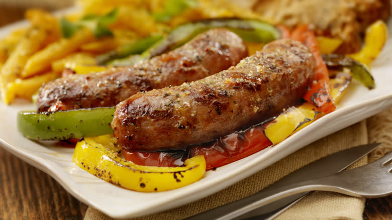 cooked sausages with peppers