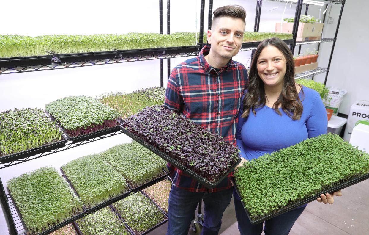 James and Deana Laska show off their their Manchester Micro Farm on April 4 in New Franklin.
