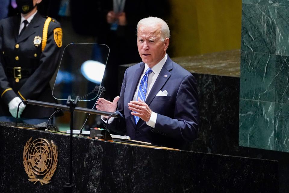 President Joe Biden delivers remarks to the 76th Session of the United Nations General Assembly on Sept. 21, 2021, in New York.