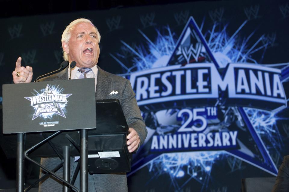 Wrestler Ric Flair attends the 25th Anniversary of WrestleMania press conference at the Hard Rock Cafe in New York in 2009. The legendary pro wrestler will be in Port Orange on Friday to promote his new brand of cannabis products.