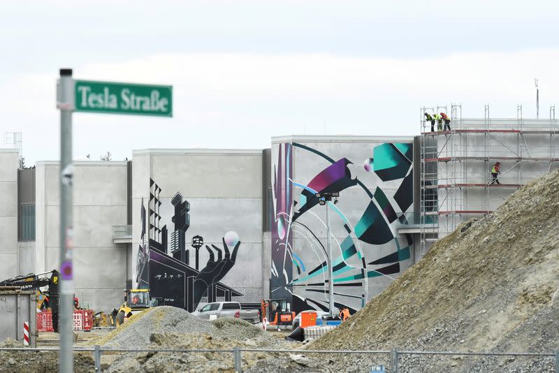 FILE PHOTO: General view of the construction site of Tesla's electric car factory in Gruenheide