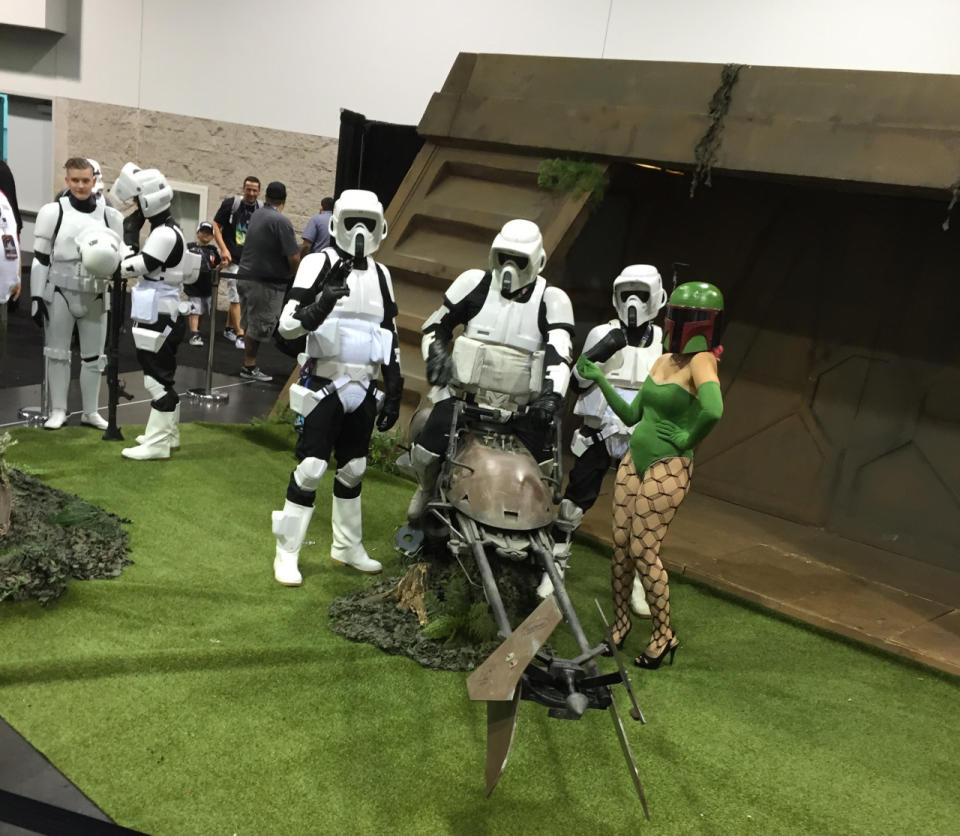These scouts take turns on the speeder bike. Just watch out for the Ewoks.