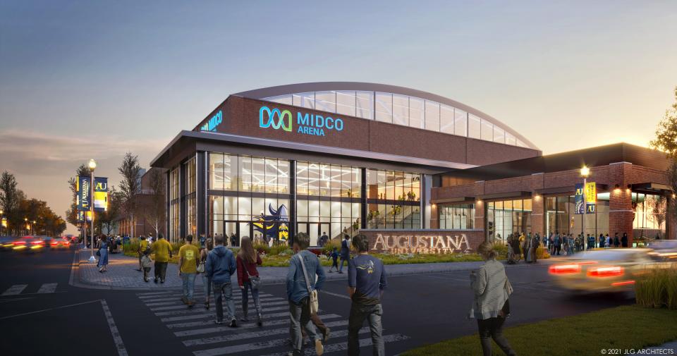 The main entry of the Midco Arena, Augustana hockey's future home on the campus in Sioux Falls.