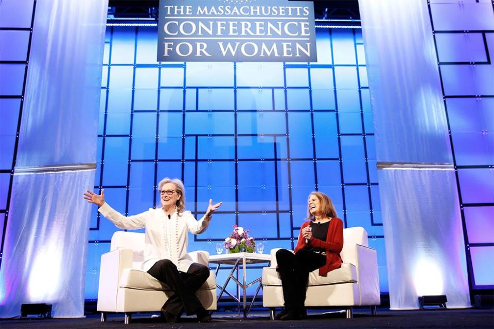 <p>Actor Meryl Streep, and activist Gloria Steinem chatted about women's changing roles in Hollywood during an awe-inspiring panel at the Massachusetts Conference for Women 2017 in Boston in December 2017.</p><p><strong>RELATED: <a href="https://www.redbookmag.com/life/g4606/strong-women-quotes/" rel="nofollow noopener" target="_blank" data-ylk="slk:15 Strong Women Quotes by Women We Admire the Most;elm:context_link;itc:0;sec:content-canvas" class="link ">15 Strong Women Quotes by Women We Admire the Most</a></strong></p>