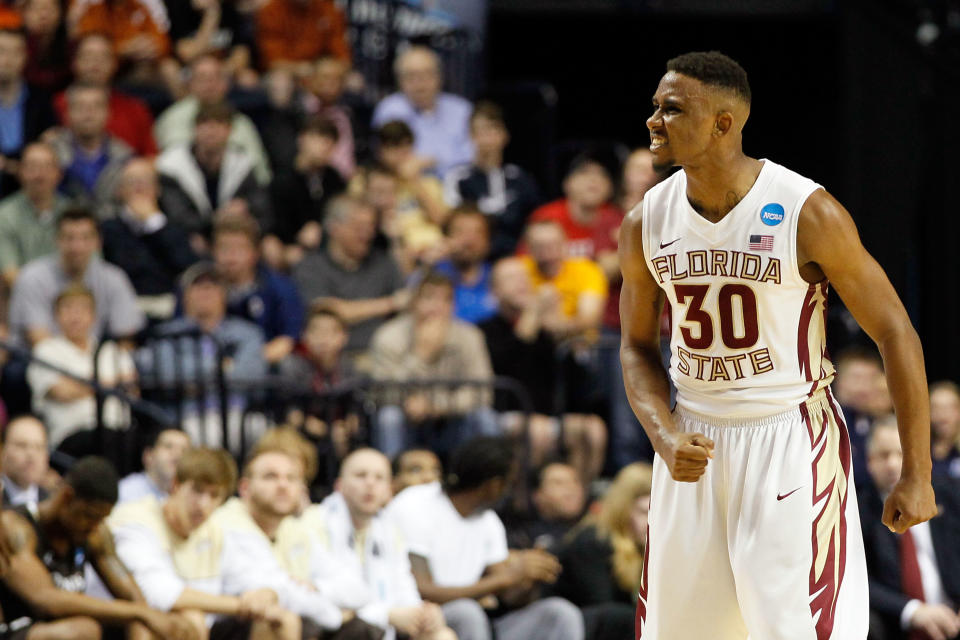 NASHVILLE, TN - MARCH 16: Ian Miller #30 of the Florida State Seminoles celebrates after a point against the St. Bonaventure Bonnies during the second round of the 2012 NCAA Men's Basketball Tournament at Bridgestone Arena on March 16, 2012 in Nashville, Tennessee. (Photo by Kevin C. Cox/Getty Images)