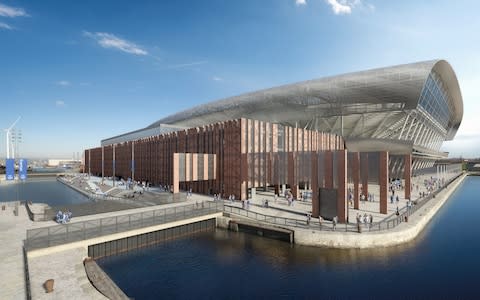 An image provided by Everton of the final designs for its new 52,000-seater stadium at Bramley-Moore Dock on Liverpool's waterfront - Credit: pa