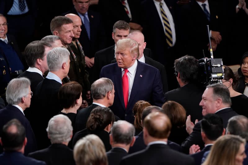 U.S. President Trump departs after delivering his his State of the Union address at the U.S. Capitol in Washington