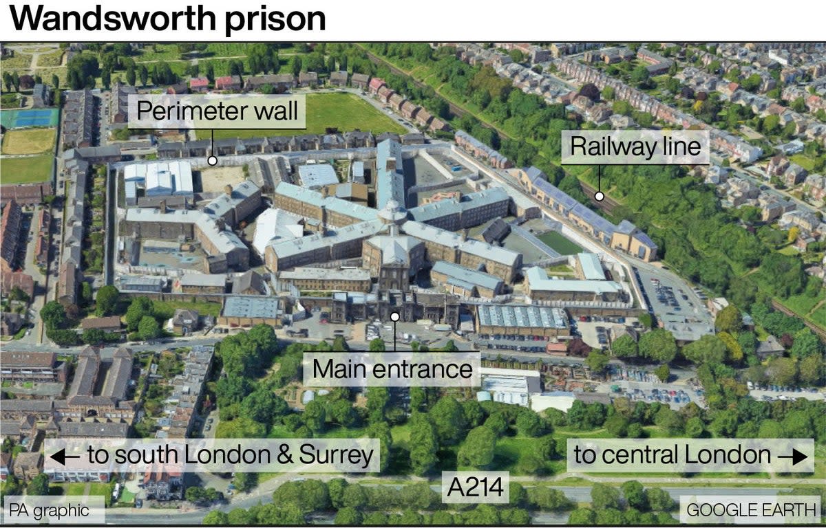 A review found standards at HMP Wandsworth  of a ‘serious concern’ (PA / Google Earth)