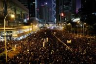 Demonstration demanding Hong Kong's leaders to step down and withdraw the extradition bill, in Hong Kong