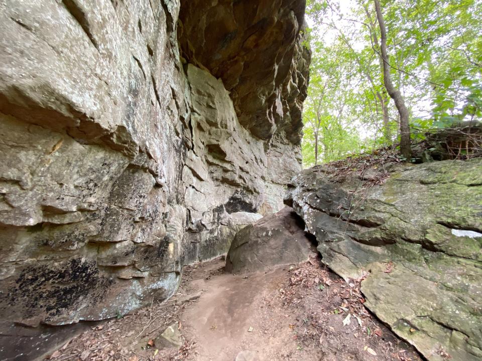 The trail is a relatively easy hike, but there are lots of rocks you have to maneuver over and around. Follow the signs to the falls. You hike through the gorge that contains massive boulders that line the creek.