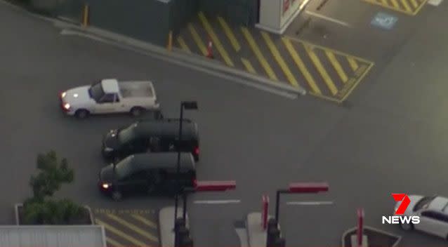 Corby and her convoy on the move from Brisbane airport. Picture: 7 News
