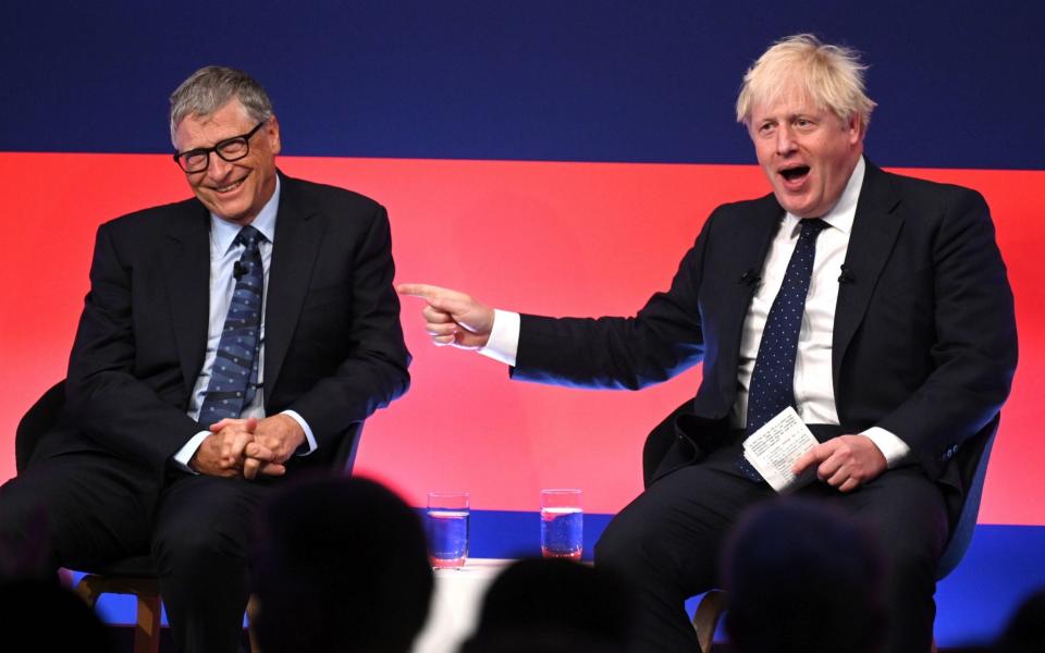 Bill Gates and Boris Johnson in conversation at the inaugural Global Investment Summit - Leon Neal/PA Wire