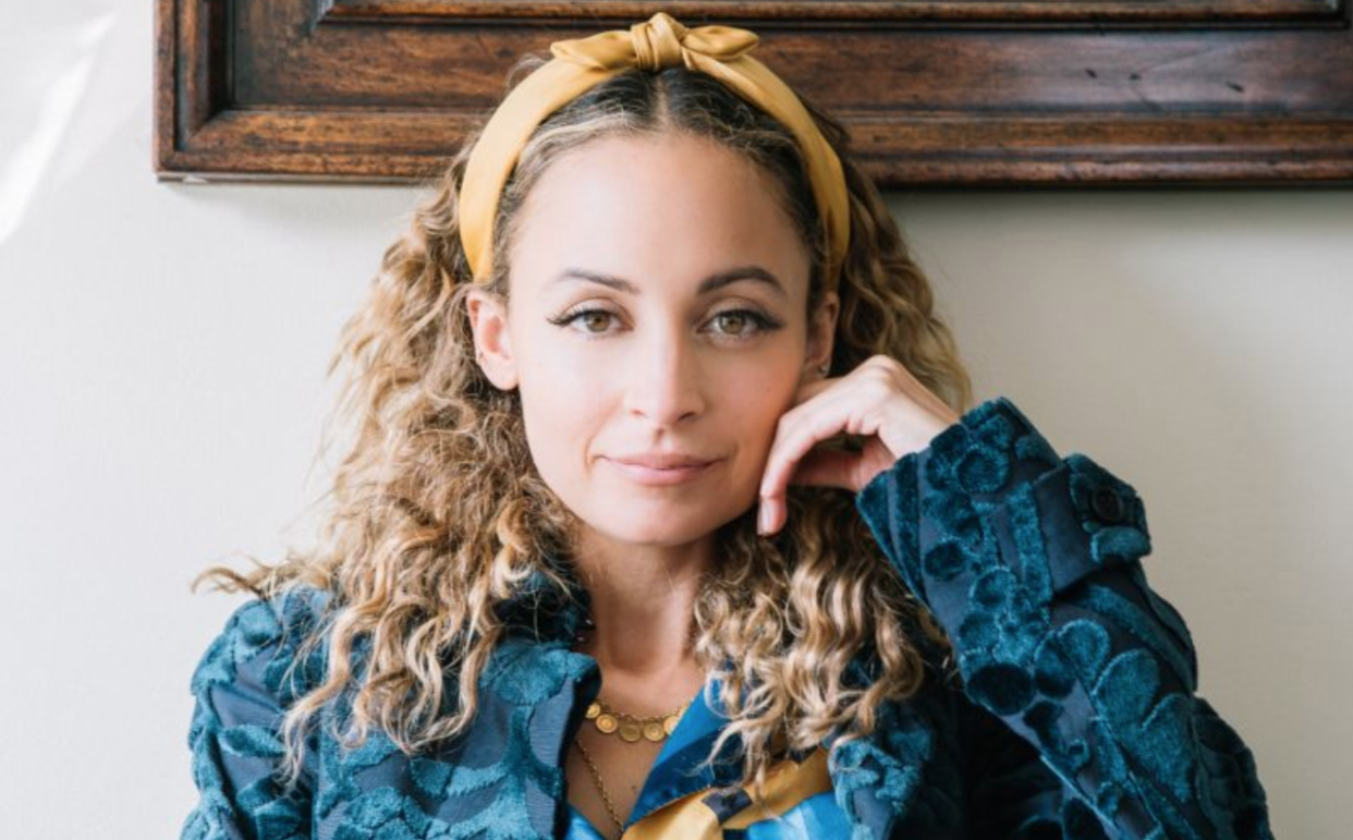 Nicole Richie wears a headband, necklace and pajamas from her new line, Honey Minx, launching exclusively on NowWith on Yahoo Lifestyle. (Photo: Courtesy of Honey Minx)