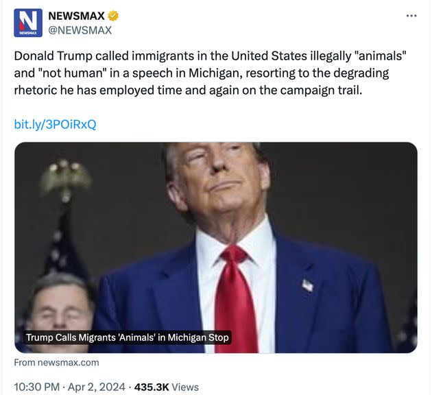 The Newsmax tweet that generated the uproar.