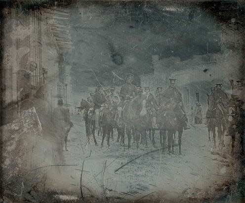 Unknown; [General Wool and Staff in the Calle Real, Saltillo, Mexico]; ca. 1847; Daguerreotype, sixth-plate; Amon Carter Museum of American Art, Fort Worth, Texas; P1981.65.22